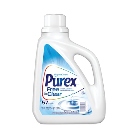 Purex Laundry Detergent, 75 oz Bottle, Liquid, Unscented, 6 PK 10024200060401